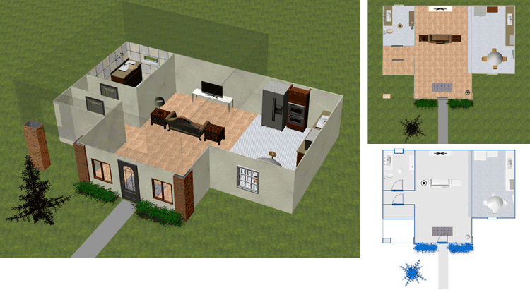 Проект DreamPlan в режимах 3D, 2D и Blueprint