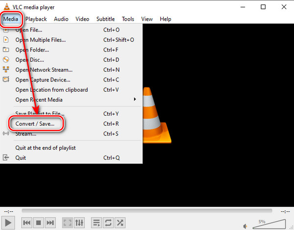 VLC Media Player: меню Media → Convert / Save