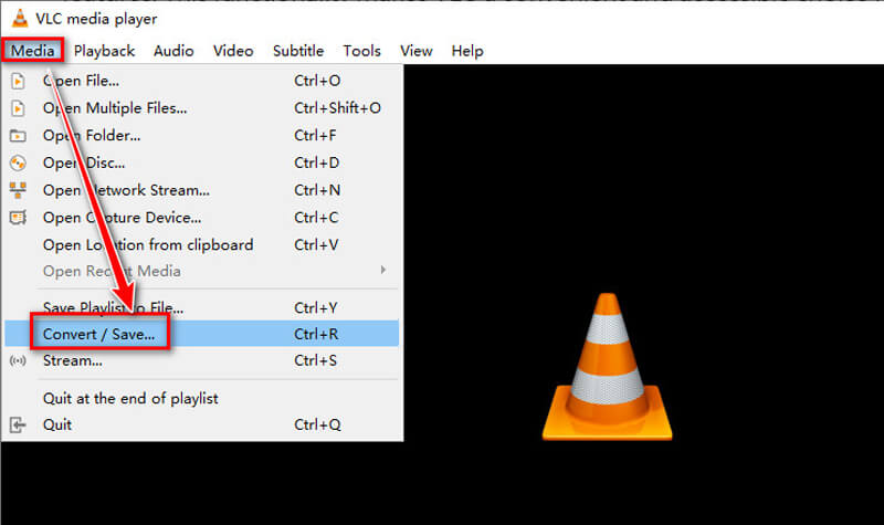 Окно конвертации VLC для выбора файла и профиля