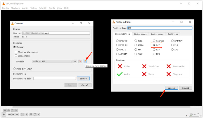 Создание WAV-профиля в VLC