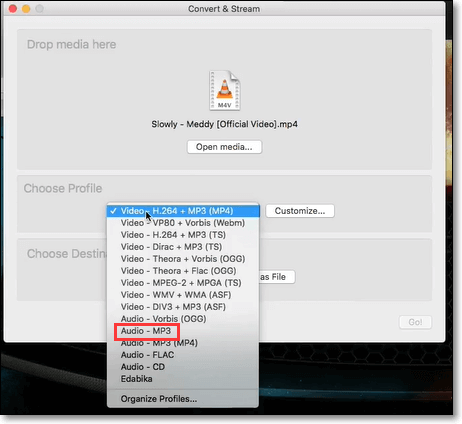 VLC на macOS: выбор формата