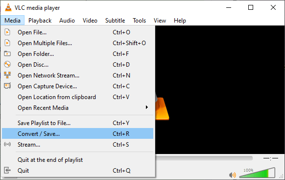VLC — пункт Convert / Save для перекодирования видео