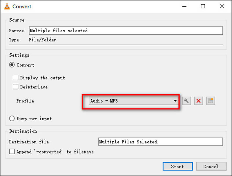 Выбор MP3 в VLC Media Player