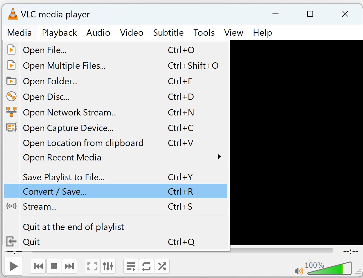 Меню Convert / Save в VLC