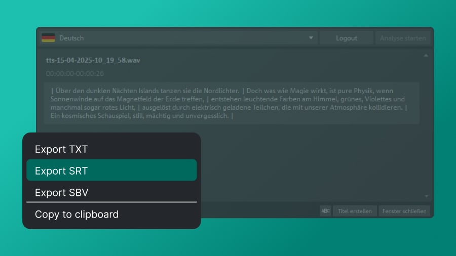 Экспорт субтитров в MAGIX Video Pro X: TXT, SRT, SBV и Copy to clipboard