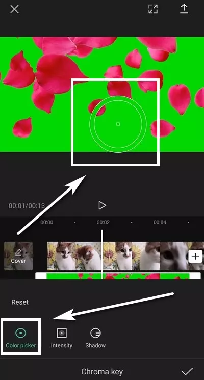 Выбор цвета для хромакея в CapCut