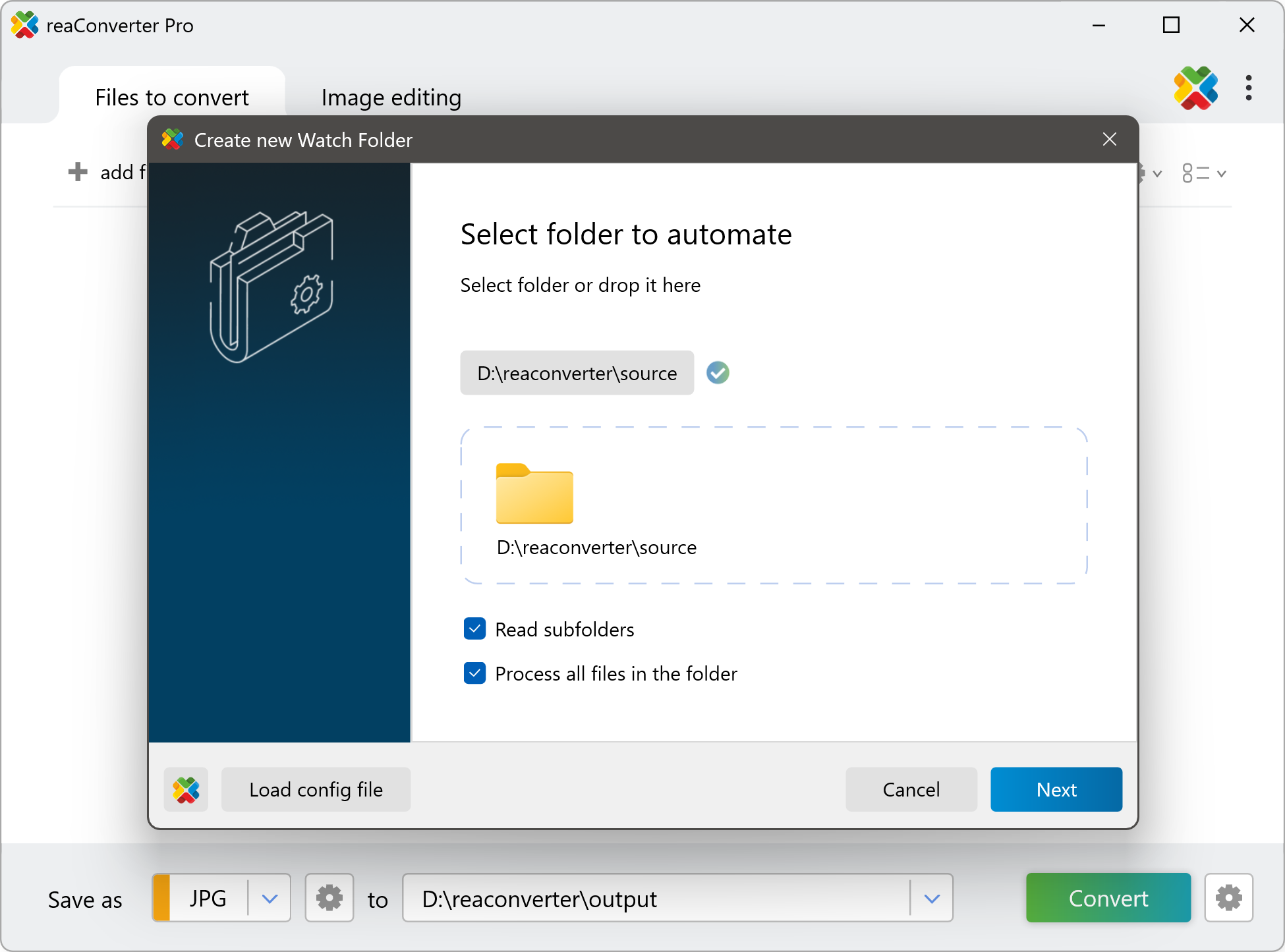 Мастер создания Watch Folder в reaConverter Pro