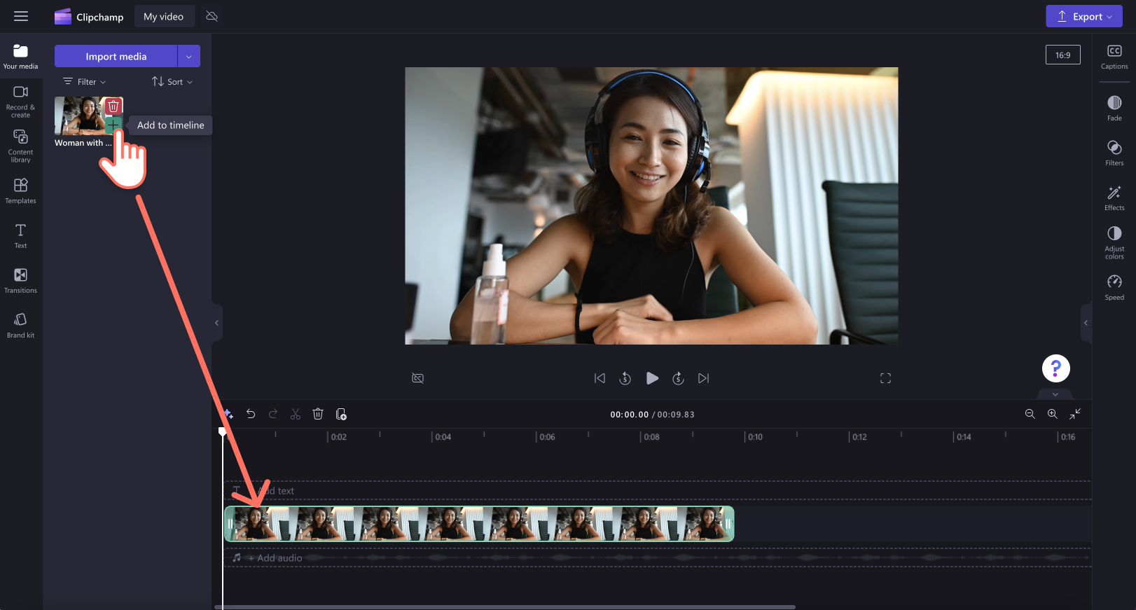 Добавление водяного знака в Clipchamp