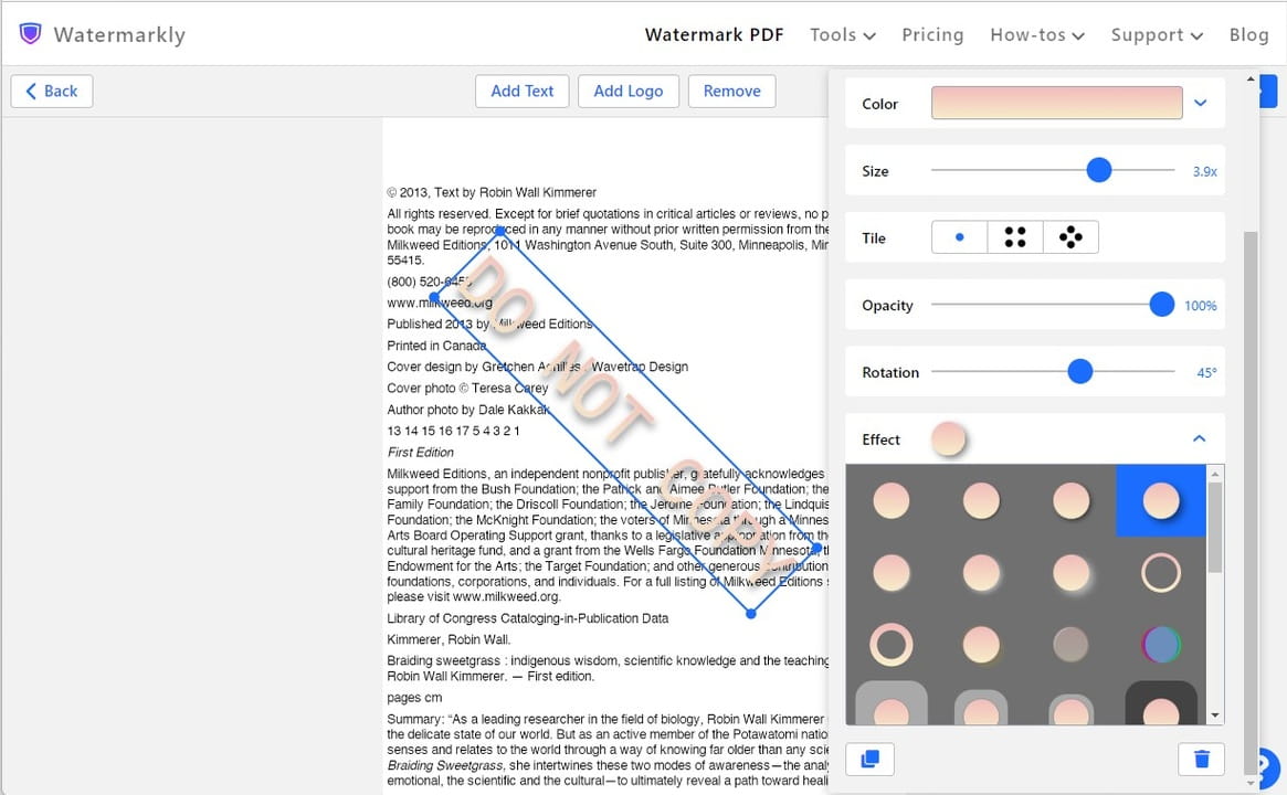 Watermarkly для добавления водяного знака в PDF