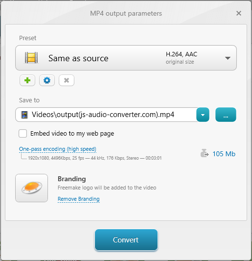 MiniTool Video Converter: настройка вывода