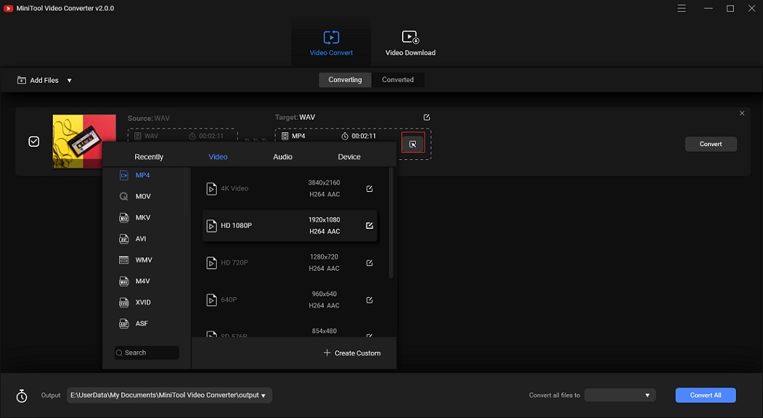 MiniTool Video Converter: выбор MP4