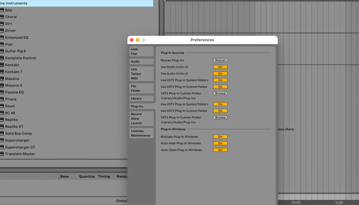 Сканирование VST в Ableton Live