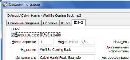 Окно редактирования тегов в Winamp
