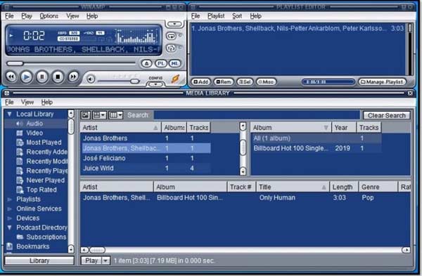 Скриншот Winamp с плейлистом