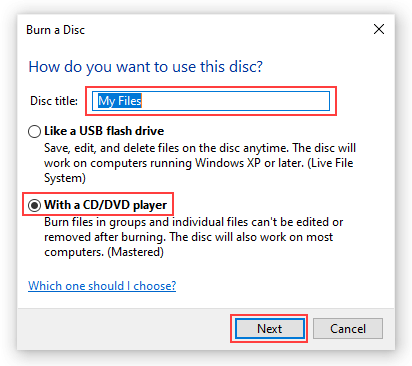 Окно выбора режима записи диска в Windows