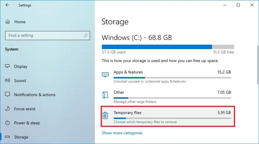 Открытие временных файлов в Windows 10