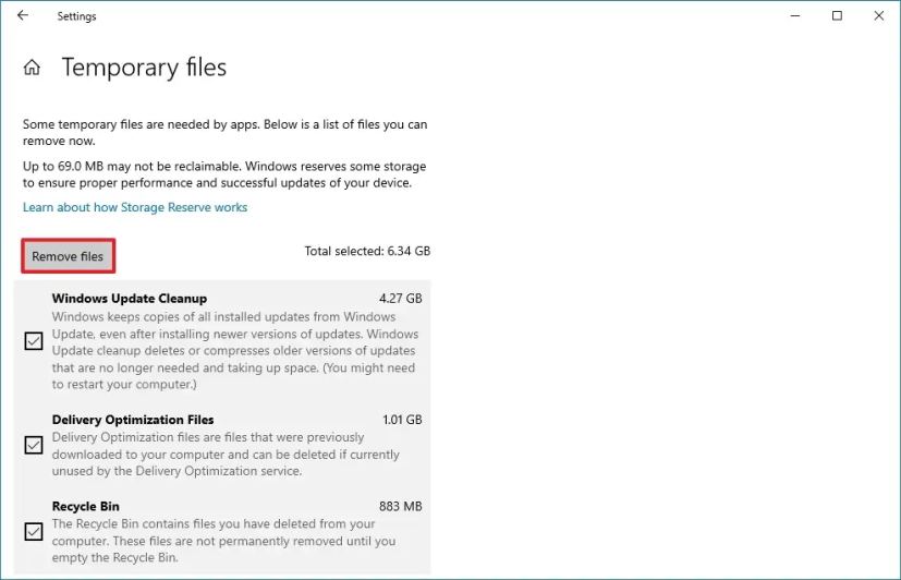 Временные файлы Windows 10