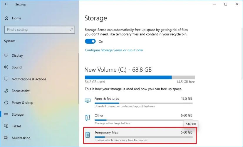 Удаление временных файлов Windows 10