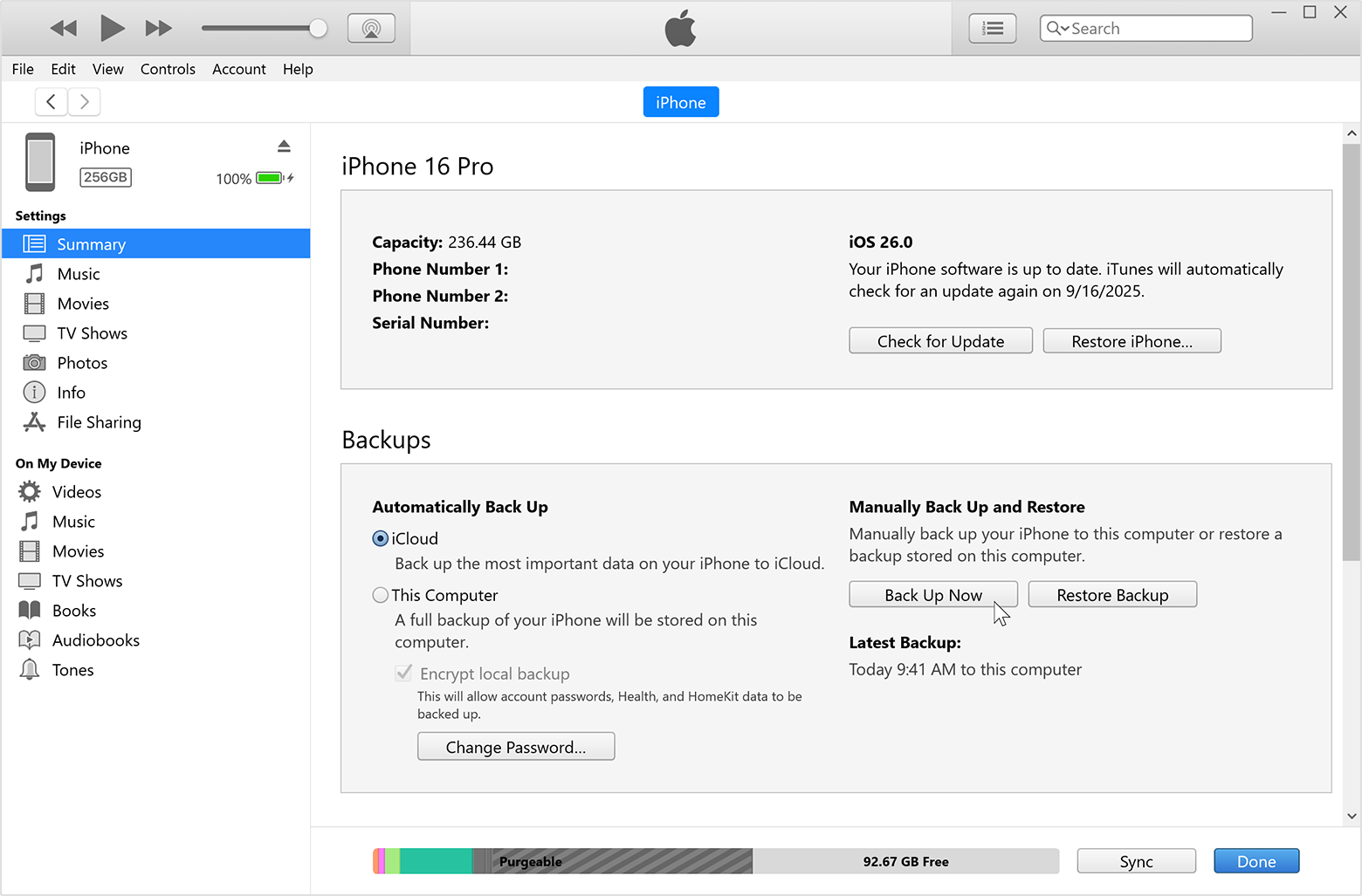 Раздел Summary в iTunes: резервные копии, обновление и восстановление устройства