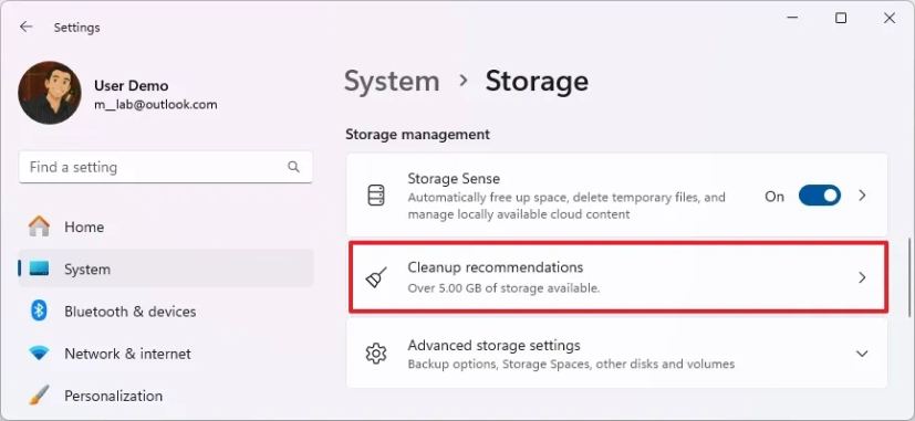 Рекомендации по очистке в Windows 11