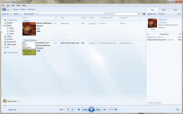 Библиотека Windows Media Player с отображением альбомов