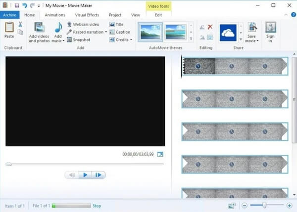 Интерфейс Windows Movie Maker