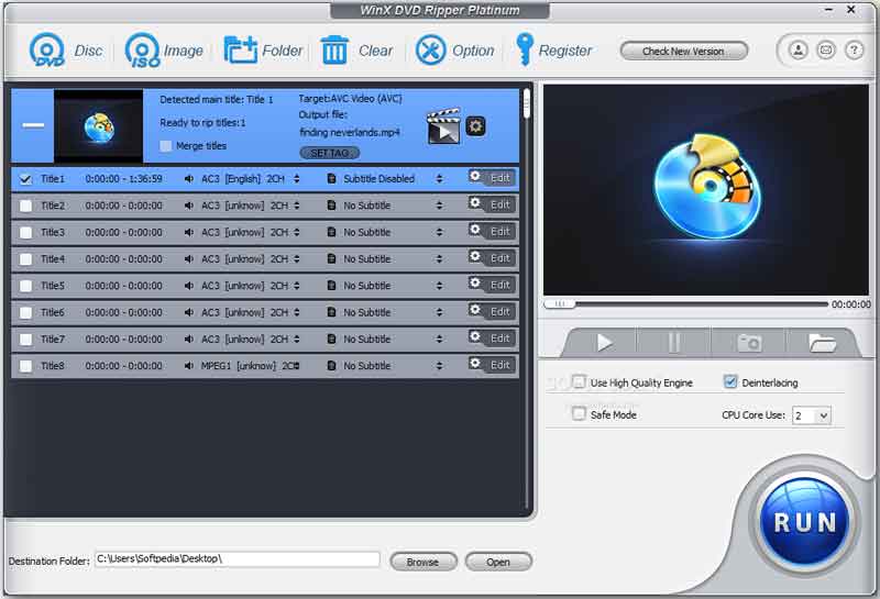 Интерфейс WinX DVD Ripper