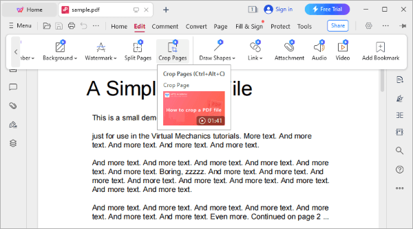 Скриншот WPS Office с инструментом Crop Pages