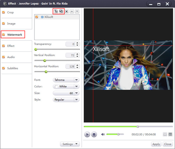 Вкладка Watermark в Xilisoft Video Converter Ultimate
