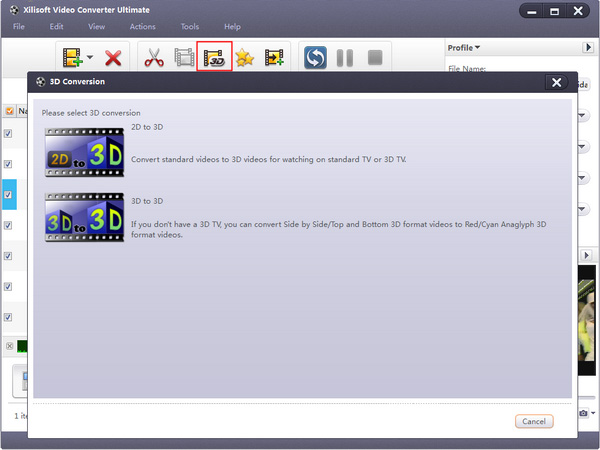 Окно 3D Conversion в Xilisoft Video Converter Ultimate