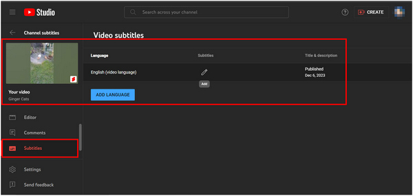 Субтитры в YouTube Studio
