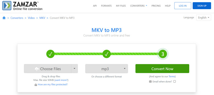 Zamzar: конвертация MKV в MP3
