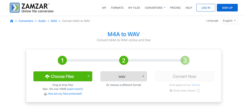 Zamzar для конвертации M4A в WAV