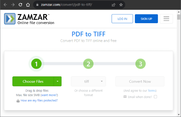 Скриншот Zamzar PDF to TIFF