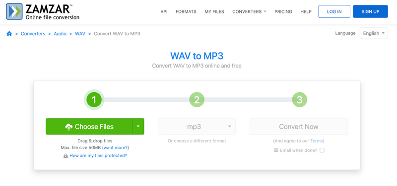 Zamzar для перевода WAV в MP3