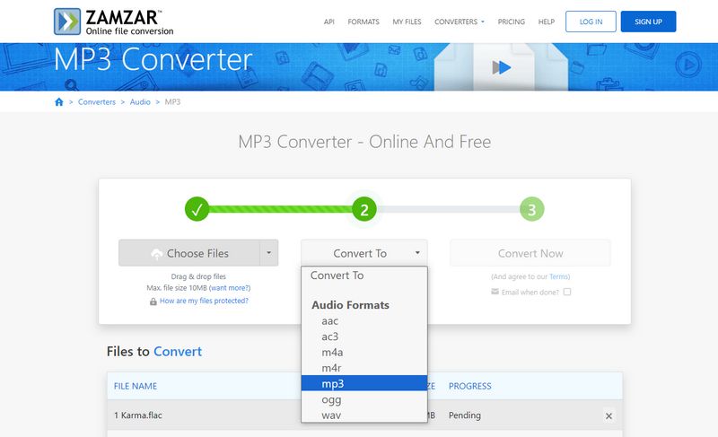 Скриншот Zamzar MP3 Converter