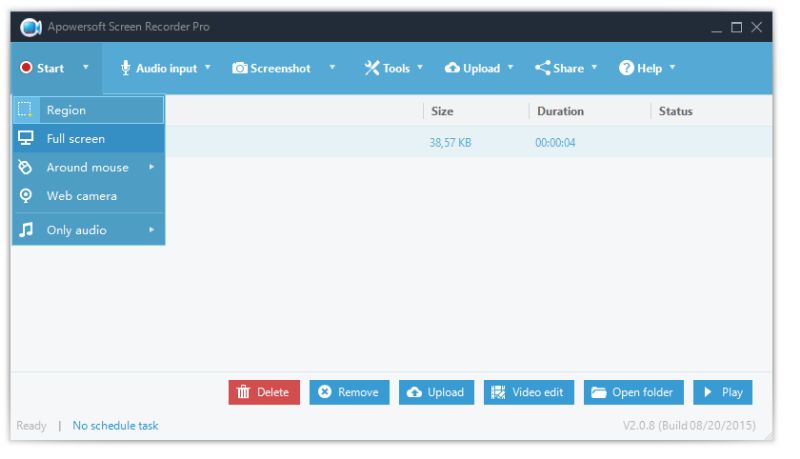 Apowersoft — интерфейс записи экрана